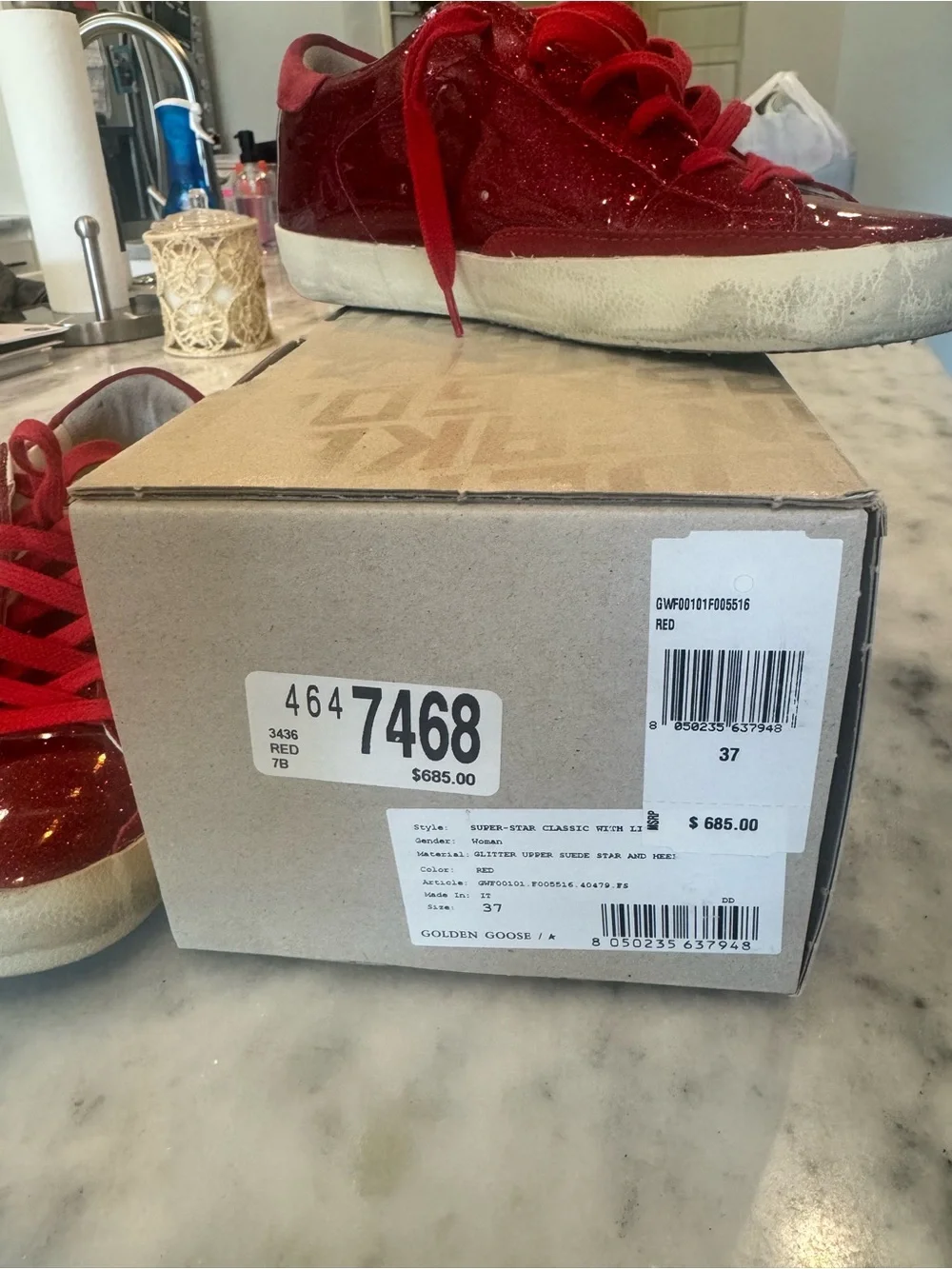 Golden Goose Super Star Red Glitter Low-Top Sneakers